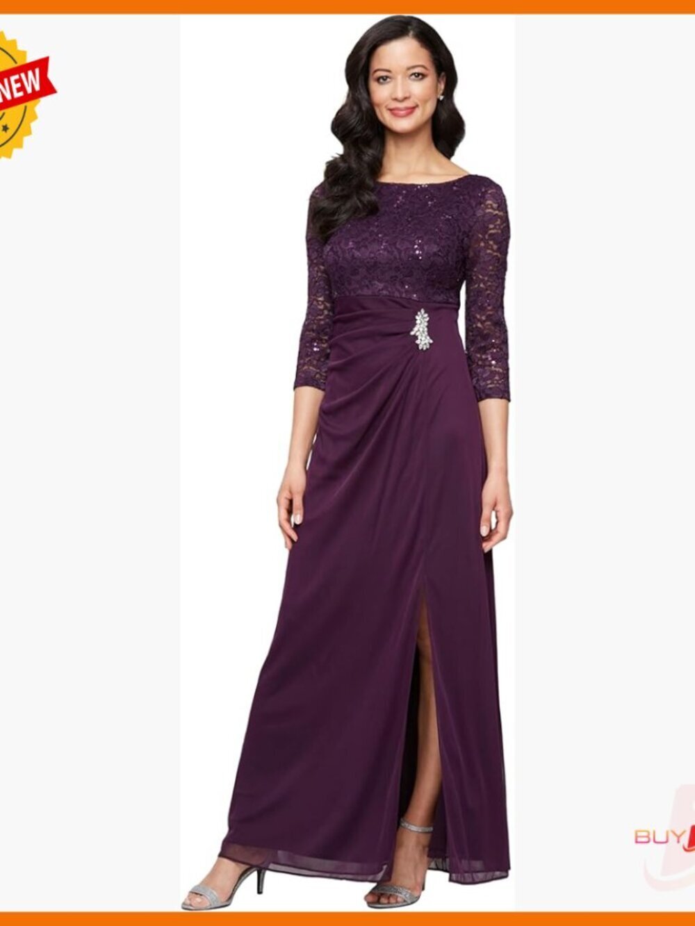 Long Formal Dress Stretch Lace Bodice Hip Embellishment Mother Bride Gown